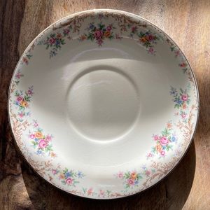 Vintage pink flowers with gold trim saucer Steubenville